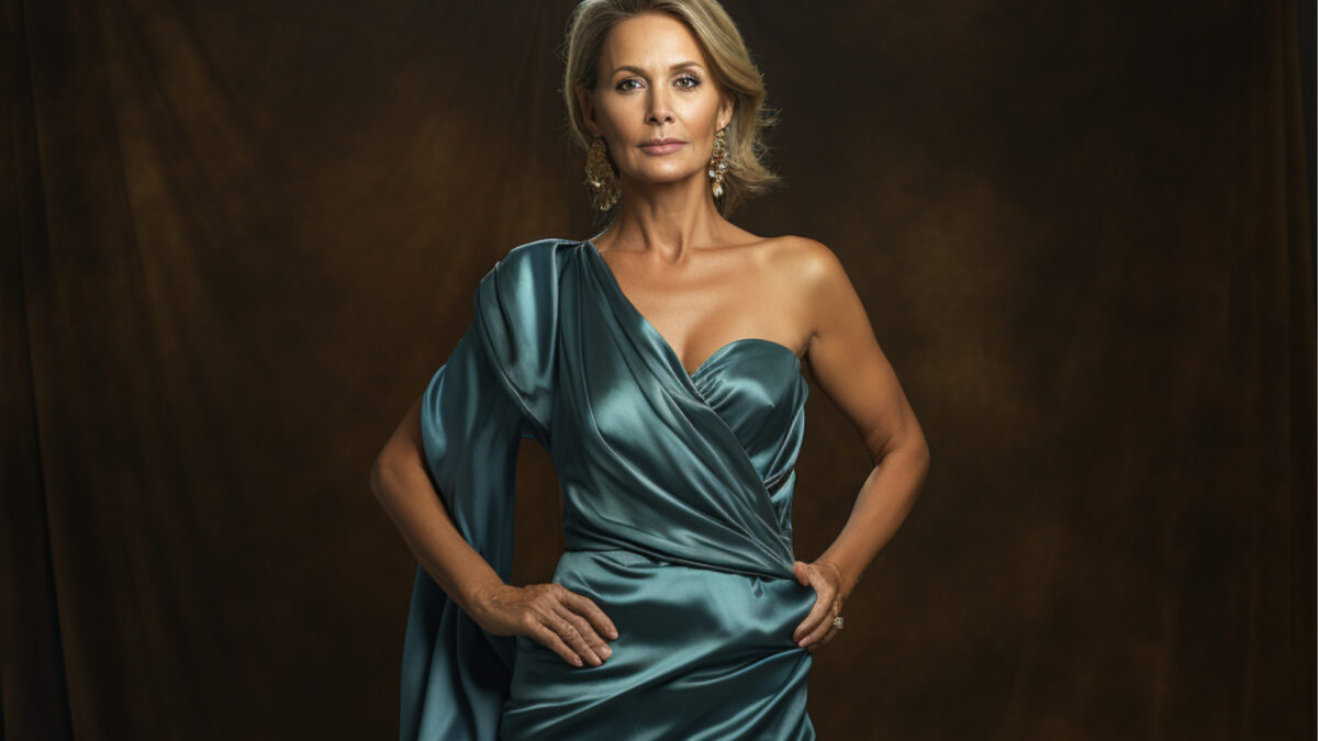 beatiful woman in her 50s wearing a elegant dress - full body shot